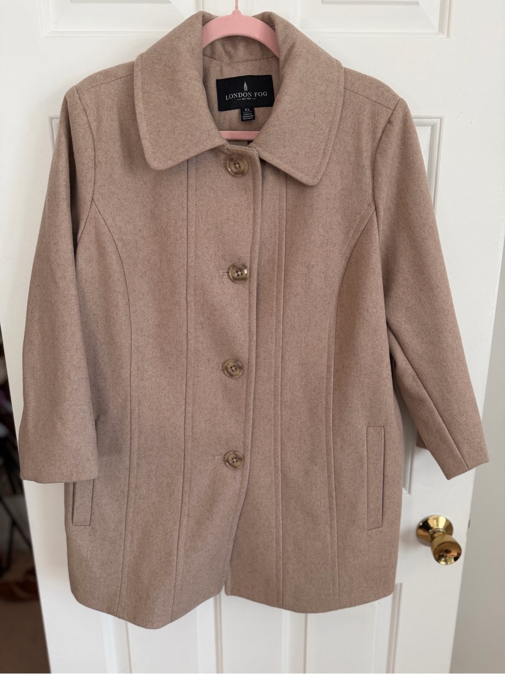London Fog Taupe Wool Blend Car Coat XL Quiet Luxury Classic
